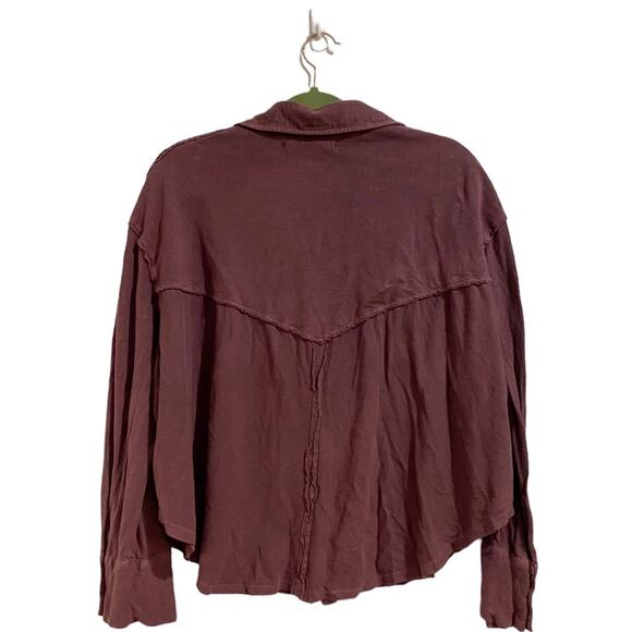 Free People Maroon Long Sleeve Button Down Sz M - Picture 10 of 12